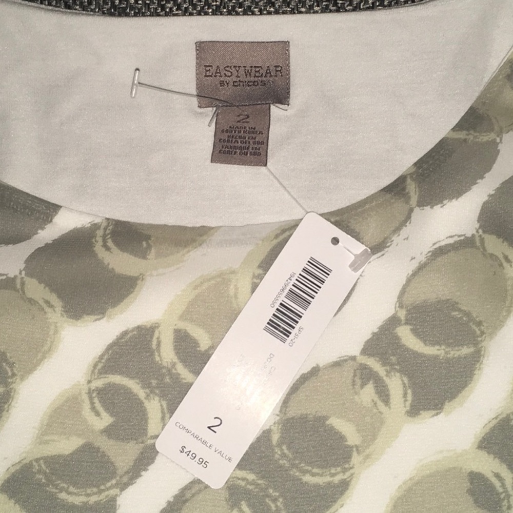 Chico’s top size 2 CIRCLE CHAINS double layer sheer arms